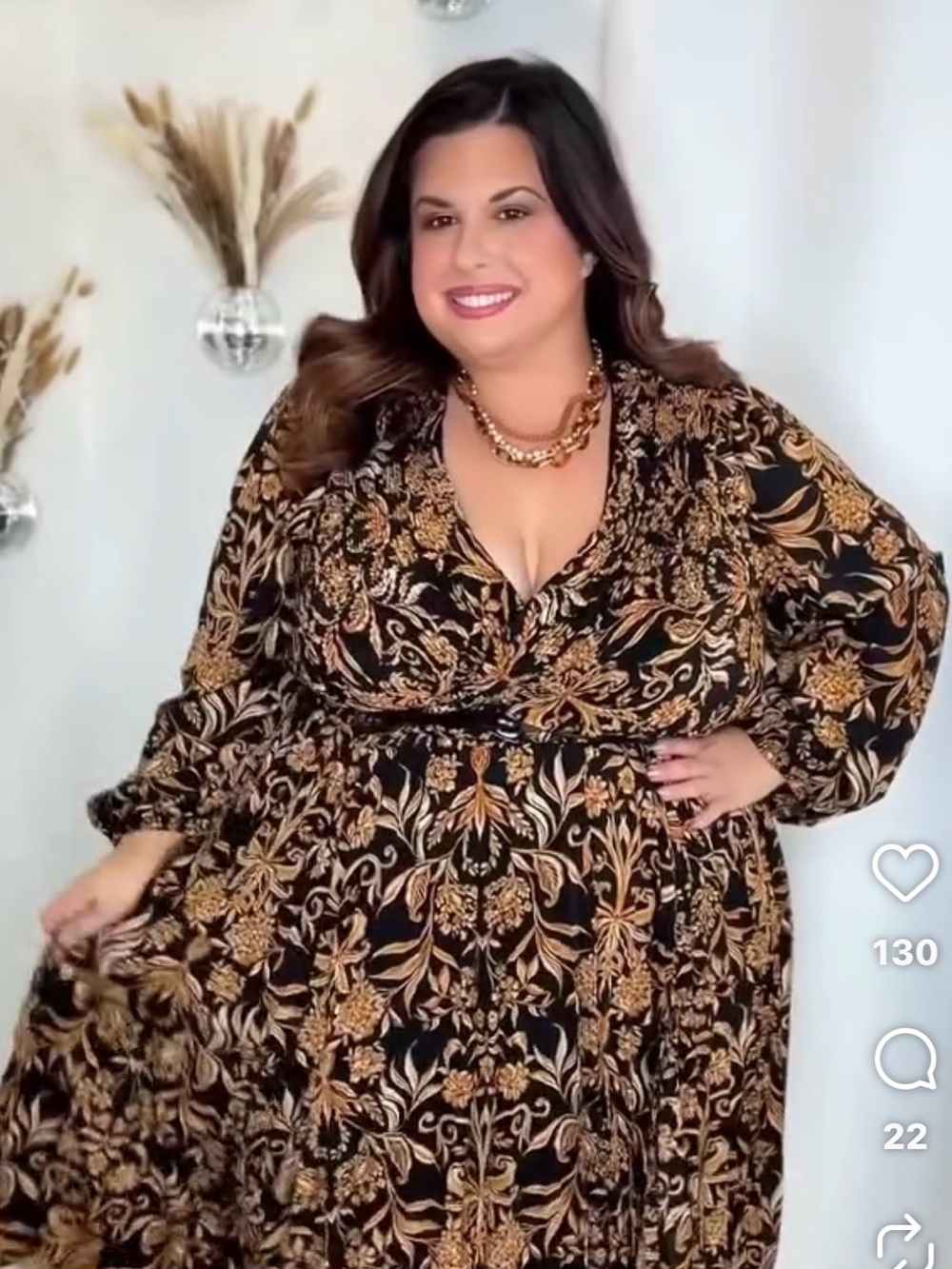 Plus Size Black & Gold Floral Midi Dress